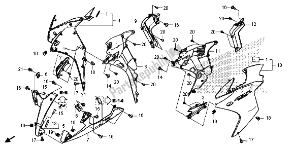 All parts for the Middle Cowl of the Honda CBR 500R 2013