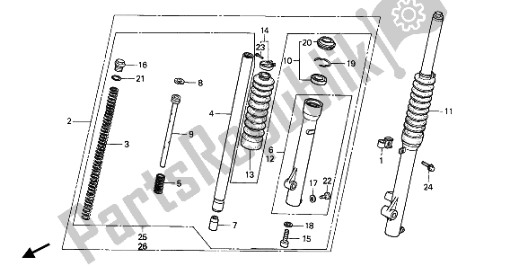 All parts for the Front Fork of the Honda XR 80R 1992