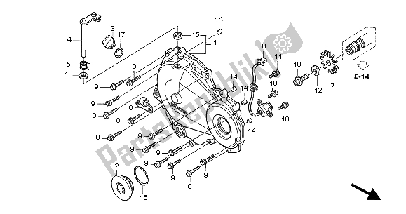 Alle onderdelen voor de Rechter Carterdeksel van de Honda CBR 600F 2004