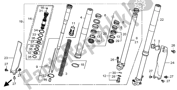 All parts for the Front Fork of the Honda CRF 450R 2009