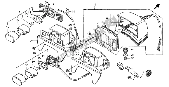 All parts for the Taillight of the Honda CA 125 1995
