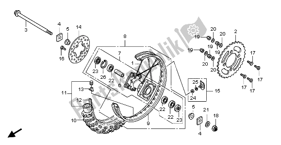 All parts for the Rear Wheel of the Honda CRF 150 RB LW 2007