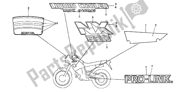 All parts for the Stripe & Mark of the Honda NX 250 1989