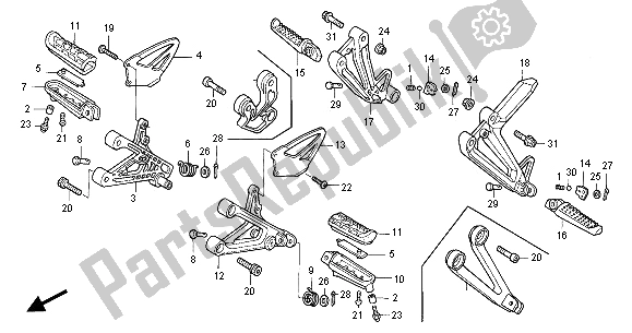 Toutes les pièces pour le étape du Honda CBR 600F 2001