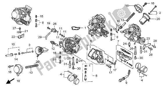 Todas as partes de Carburador (peças Componentes) do Honda VFR 750F 1996