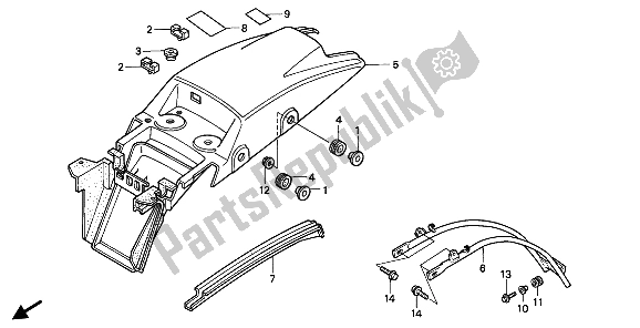 All parts for the Rear Fender of the Honda NX 650 1991