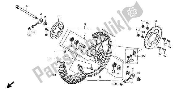 Todas as partes de Roda Traseira do Honda CR 80R SW 2001