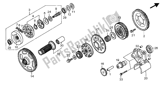 All parts for the Primary Drive Gear of the Honda GL 1500C 1999
