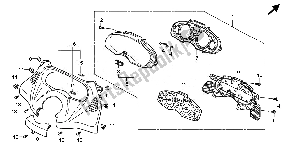 All parts for the Speedometer (mph) of the Honda FES 125 2008