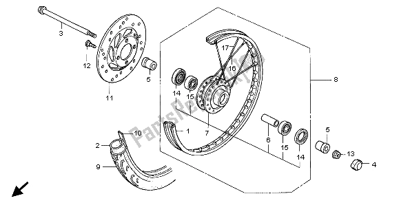 All parts for the Front Wheel of the Honda ANF 125 2007