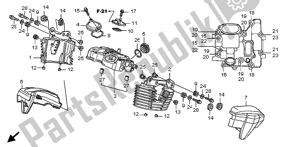 All parts for the Rear Cylinder Head Cover of the Honda VT 1300 CXA 2010