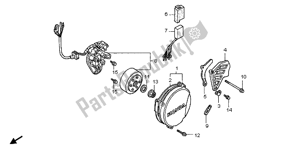All parts for the Left Crankcase Cover & Generator of the Honda CR 500R 1998