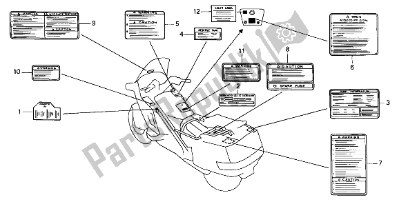 Toutes les pièces pour le étiquette D'avertissement du Honda PC 800 1990