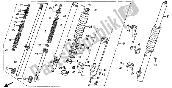 All parts for the Front Fork of the Honda XR 250R 1989