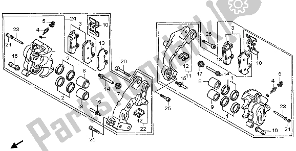 All parts for the Front Brake Caliper of the Honda GL 1500 SE 1995