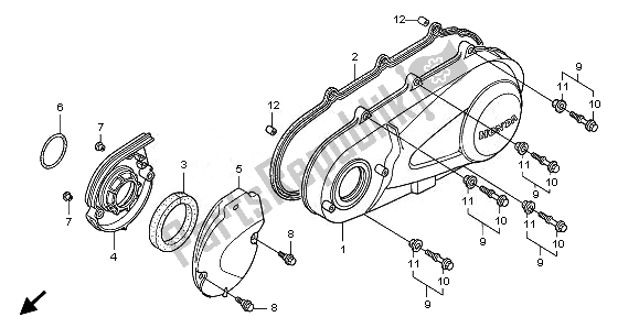 All parts for the Left Crankcase Cover of the Honda FES 125 2008