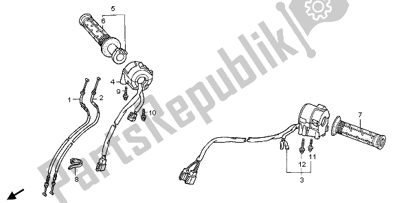 All parts for the Switch & Cable of the Honda VFR 800A 2009