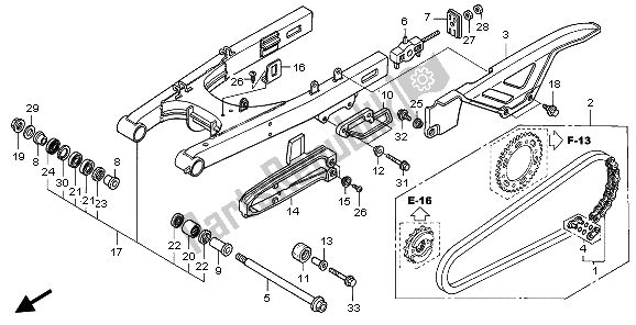 All parts for the Swingarm of the Honda FMX 650 2005