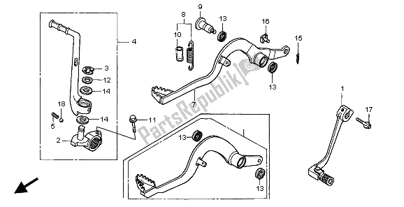 All parts for the Pedal & Kick Starter Arm of the Honda CR 80R SW 1996