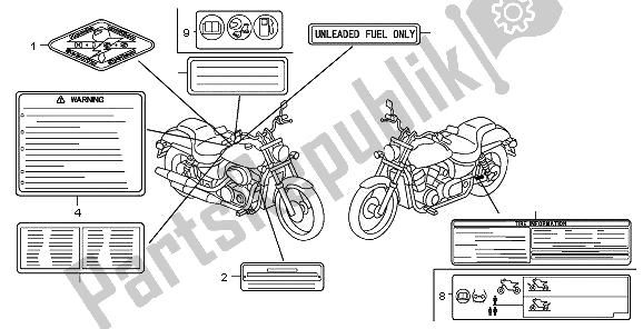 Alle onderdelen voor de Waarschuwingsetiket van de Honda VT 750C2S 2010