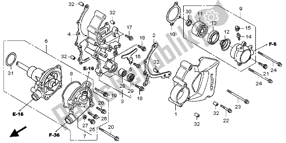 All parts for the Water Pump of the Honda VFR 800X 2013