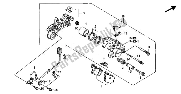 All parts for the Rear Brake Caliper & Speed Sensor of the Honda XL 700V Transalp 2010