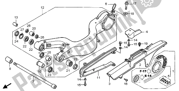 Alle onderdelen voor de Achterbrug van de Honda VFR 800 2007