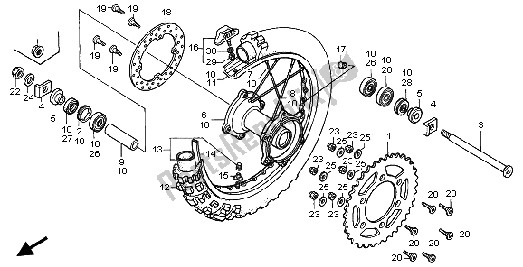 All parts for the Rear Wheel of the Honda CR 250R 1996