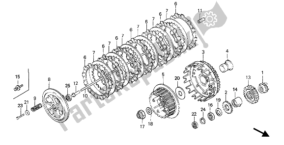 All parts for the Clutch of the Honda NX 650 1991