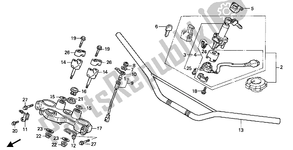 All parts for the Handle Pipe & Top Bridge of the Honda NX 650 1990