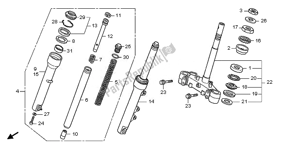 All parts for the Steering Stem & Front Fork of the Honda NHX 110 WH 2010