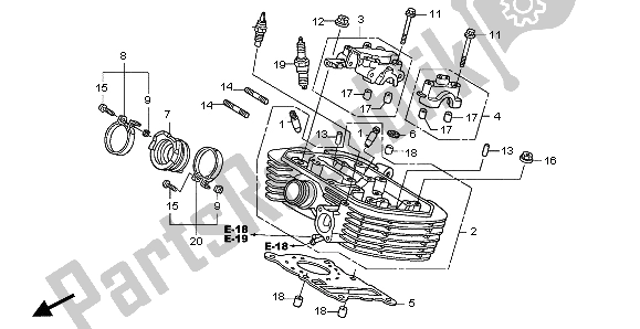 Alle onderdelen voor de Cilinderkop Achter van de Honda XL 125V 2007