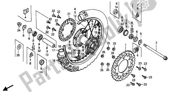 All parts for the Rear Wheel of the Honda CR 125R 1989