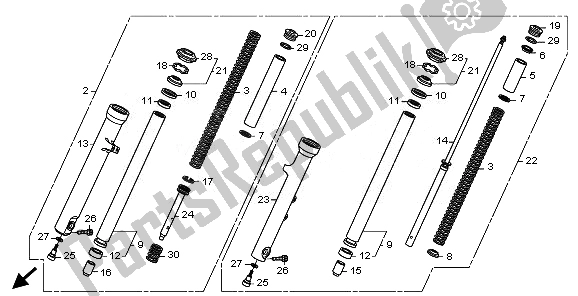 Todas as partes de Garfo Dianteiro do Honda VT 1300 CXA 2010