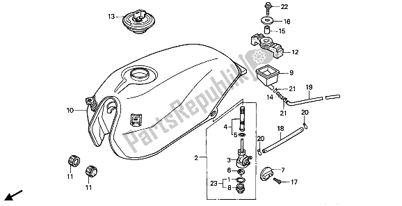 All parts for the Fuel Tank of the Honda NSR 50S 1989