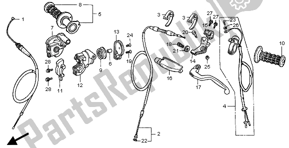 Todas las partes para Manejar Palanca E Interruptor Y Cable de Honda CR 500R 2001