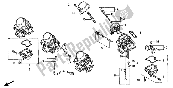 Todas as partes de Carburador (peças Componentes) do Honda CBR 600F 1994