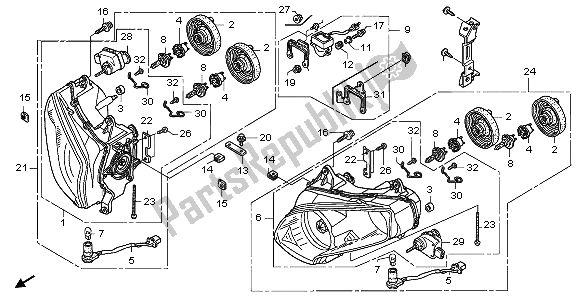 All parts for the Headlight (uk) of the Honda GL 1800A 2006