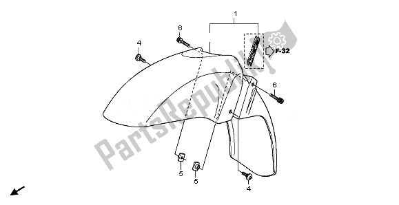 All parts for the Front Fender of the Honda FES 125A 2010