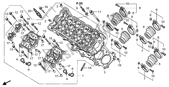 All parts for the Cylinder Head of the Honda CB 600F Hornet 2007