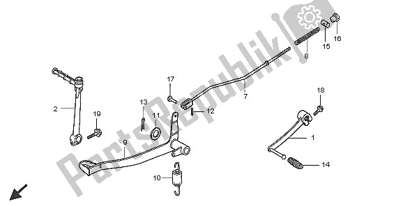 Alle onderdelen voor de Rempedaal En Kickstarterarm van de Honda CRF 50F 2005