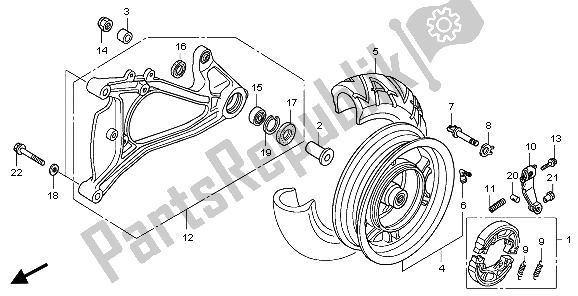 All parts for the Rear Wheel & Swingarm of the Honda PES 150 2007