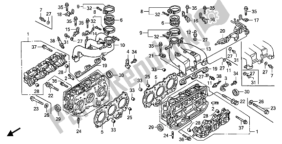 All parts for the Cylinder Head of the Honda GL 1500 1988