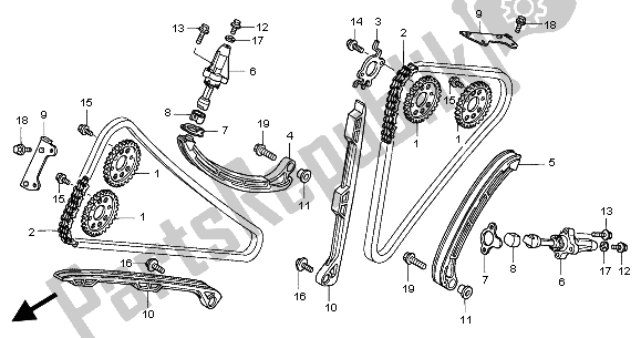 Alle onderdelen voor de Nokkenketting & Spanner van de Honda VFR 800 2004