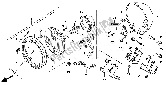 Alle onderdelen voor de Koplamp (uk) van de Honda VT 750C2B 2010