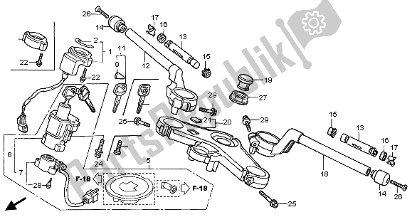 All parts for the Handle Pipe & Top Bridge of the Honda VFR 800 2003