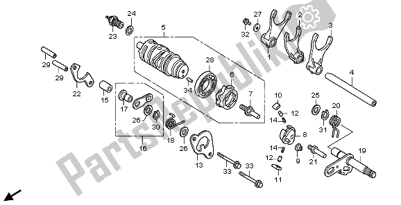 All parts for the Gearshift Drum of the Honda VTR 250 2009