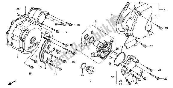 Todas las partes para Cubierta Izquierda Del Cárter Y Bomba De Agua de Honda XRV 750 Africa Twin 1993