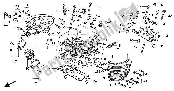 All parts for the Cylinder Head (rear) of the Honda VT 750C2 2001