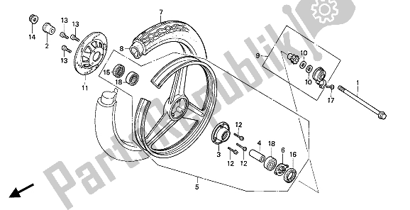 All parts for the Front Wheel of the Honda NSR 50S 1994